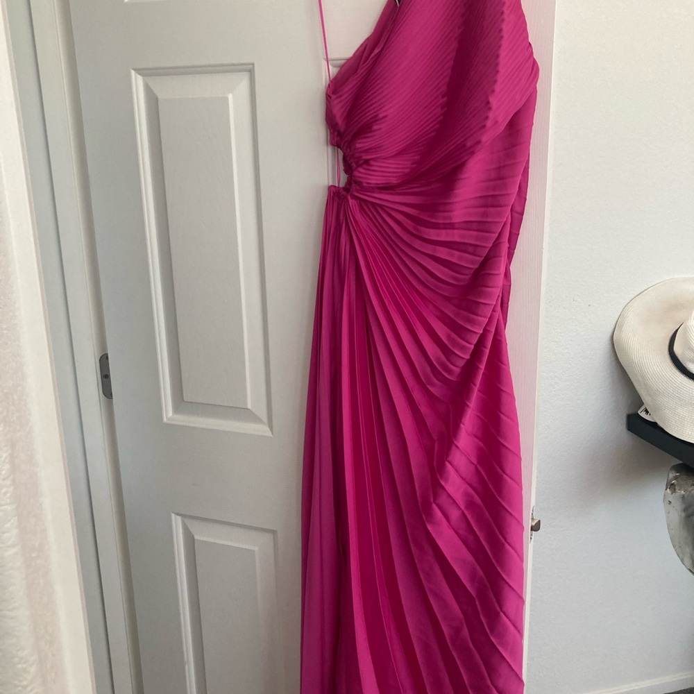 Mango MNG One Shoulder Fuchsia pleated cut out Dress L